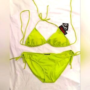 NWT! Triangle String Bikini L Neon Yellow Green UPF 50+ Festival Rave